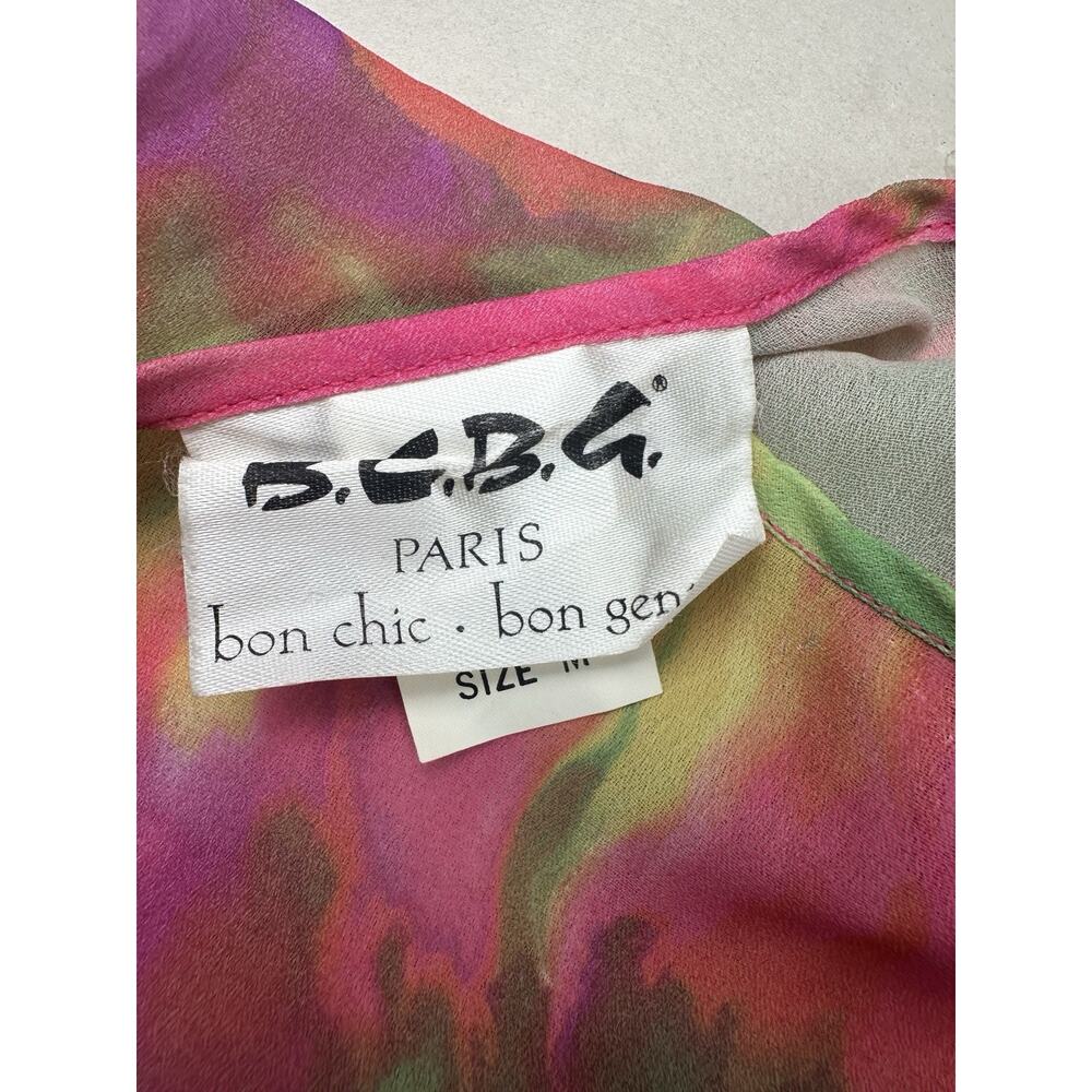 BCBG Paris Sheer Mini Shift Dress Tie Dye Pink Green Boho Sleeveless Sz M - Picture 5 of 6